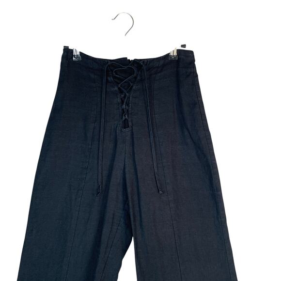 Reformation Women Wide Leg Pants 0 Blue Navy Inkwell linen Lace Up Crop Ankle 24 - Picture 2 of 10